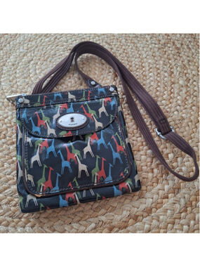 Y2K FOSSIL "Key Per" Coated Canvas Crossbody Giraffe Print Envelope Bag Purse